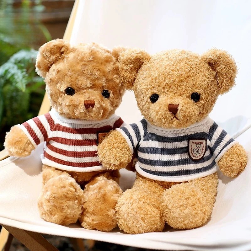 ตุ๊กตาหมีเท็ดดี้น่ารัก เสื้อลายทางขาว-น้ำเงิน